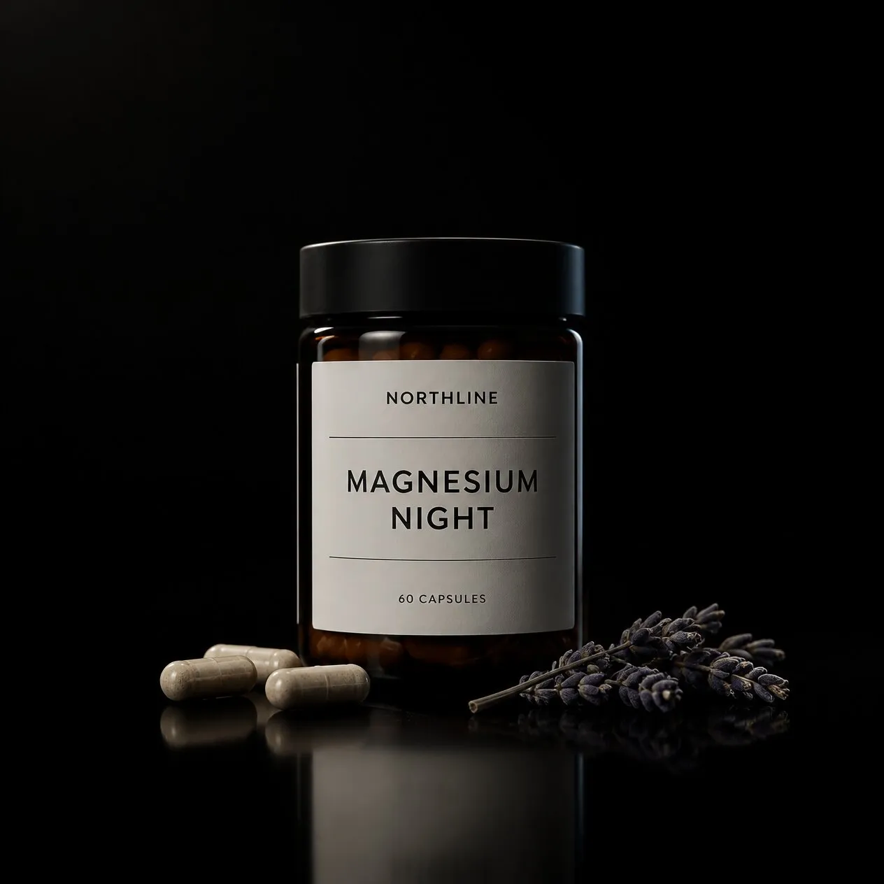 Northline Magnesium Night in an amber glass jar, concept product